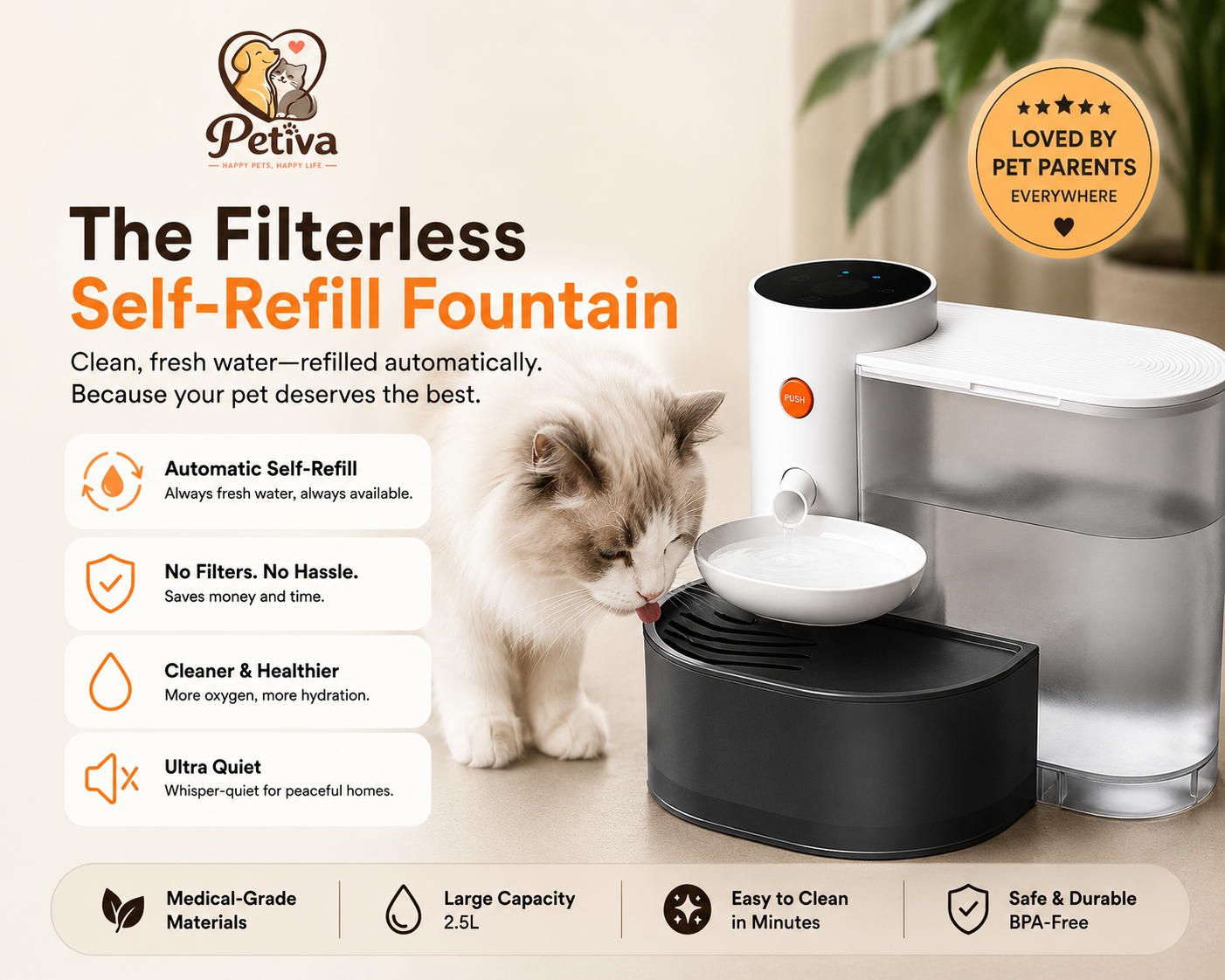 Petiva™ The Filterless Self-Refill Fountain